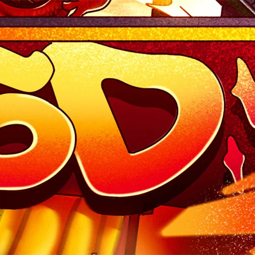 Detail: “SD” title lettering in orange and gold