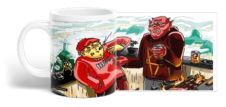 High no Rio! art laid flat: a stoner and a devil on a rooftop by Christ the Redeemer