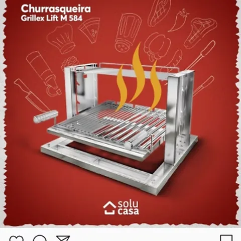 Solucasa post: Grillex Lift M 584 stainless steel grill on a red background