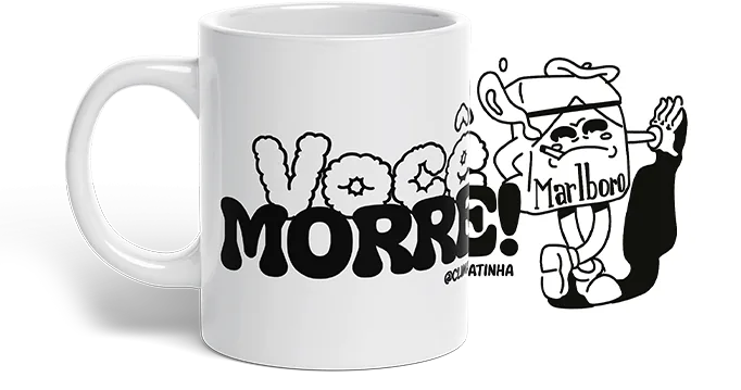 Você Morre! art: bubble lettering and a smoking Marlboro-pack character