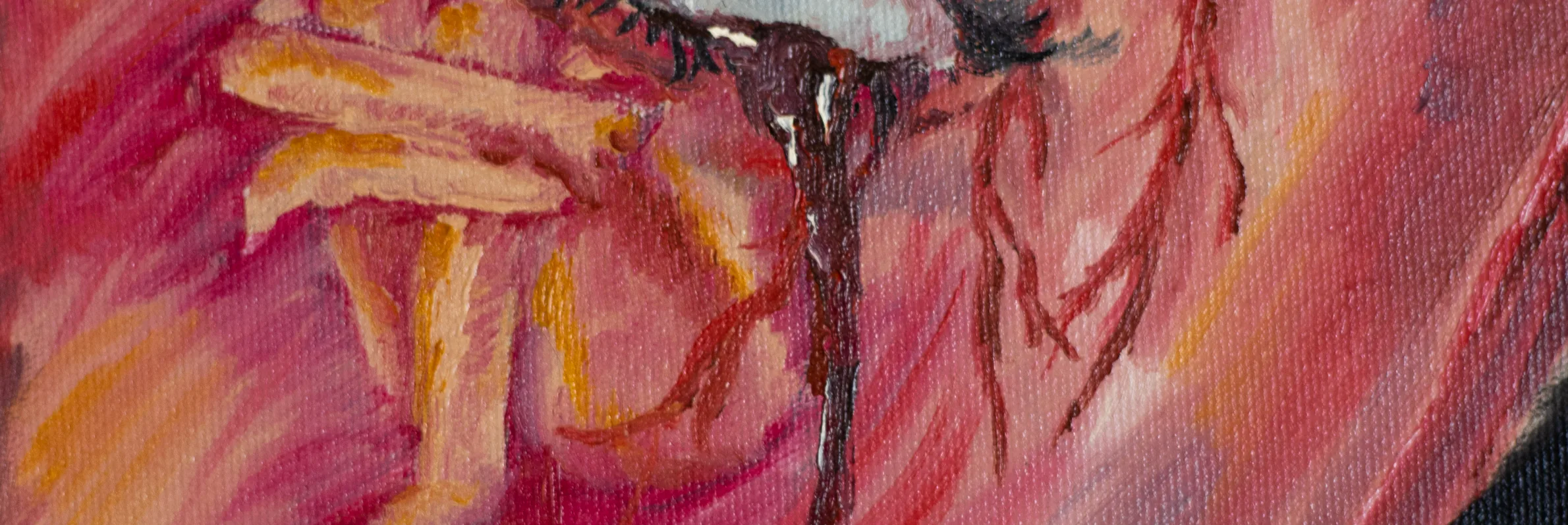 Detail of 'Love': close-up of a dark tear running down the heart