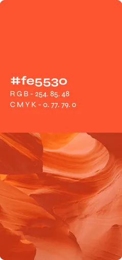 Palette card: orange #fe5530 over canyon rock