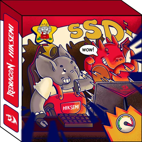 First version of the box: elephant and dragon reacting to the SSD with a “WOW!”