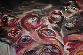 Detail of 'Love': a cluster of bloodshot eyes