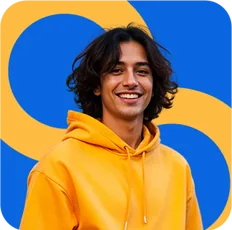 Persona portrait: young man in a yellow hoodie on blue and yellow