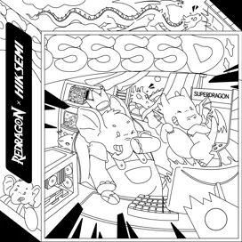 Line art of the gamer room on the Redragon × Hiksemi box
