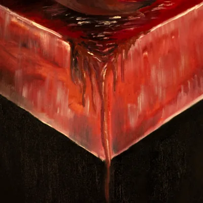 Detail of 'Suffering': blood dripping from the lower block's corner