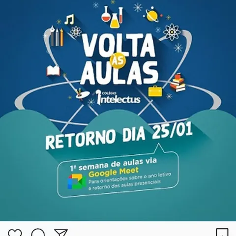 Colégio Intelectus “Volta às Aulas” post: classes resume on 01/25 via Google Meet