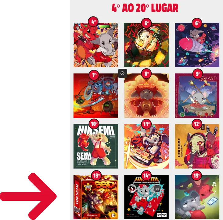 Art Challenge results, 4th to 20th place: arrow points to this artwork in 13th; opens the award page