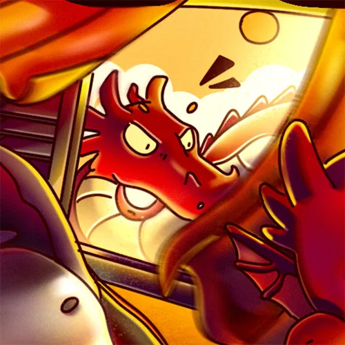 Detail: red dragon peering through a window