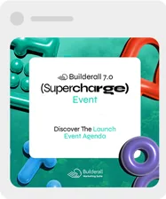 Social post: “Discover The Launch Event Agenda” over 3D shapes