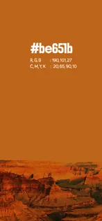 Palette card: burnt orange #be651b over a canyon