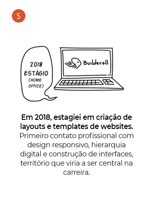 Sobre mim, 5 de 11: notebook com o logo da Builderall, estágio em 2018